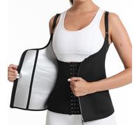 Meichoon Gilet da donna con 3 file di chiusura con gancio e occhiello, modellante per il corpo, controllo della pancia, recupero post-partum, cintura sportiva, Nero , L