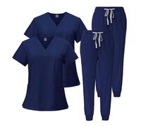 Meichoon Medical Scrubs Set 2 pezzi Abiti da infermiere Top con scollo a V e pantaloni 3 tasche Ultra-morbido e resistente alle rughe DK05Blu navy L