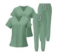 Meichoon Medical Scrubs Set di 2 camici da infermiera Top a maniche corte con scollo a V ad asciugatura rapida Pantaloni affusolati con coulisse con 3 tasche DK05Green M