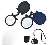 Meichoon Mini lente d'ingrandimento pieghevole tascabile 10x, con fondina protettiva rotante, per leggere giornali, libri, riviste, scienza, gioielli, hobby (nero + blu)