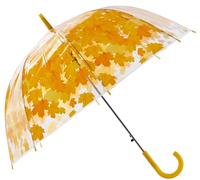 Meichoon Ombrello chiaro grande con cupola trasparente, copertura a 8 aste, antivento e pioggia, manico a J per uso esterno, per donne e bambini, motivo a foglie, Giallo, 119 cm x 82 cm