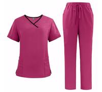 Meichoon Scrub Set Unisex Medical Uniforme Set Poliestere Traspirante Asciugatura Rapida Anti Pilling Workwear con 4 Tasche Top Stretch Pants DK51, Rosa, L