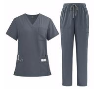 Meichoon Set di camici per donne Uniforme medica con scollo a V Top a maniche corte Pantaloni a gamba dritta con 8 tasche Elastico con cordoncino Traspirante DK77, grigio., M