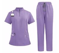 Meichoon Set di scrub medico uniforme Set Unisex Scrub medico Poliestere Cerniera Collo Top Pantaloni elasticizzati 4 tasche Traspirante Asciugatura rapida Anti Pilling DK50, Viola, XL