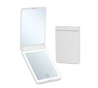 Meichoon Specchi da trucco da donna con ingrandimento 2x, pieghevole, portatile, compatto, quadrato, tascabile, con 16 luci LED, UK22, bianco