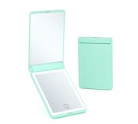 Meichoon Specchio da trucco tascabile quadrato da donna, con ingrandimento 2x, 16 luci LED, per cosmetici, pieghevole, portatile, compatto, UK22, verde