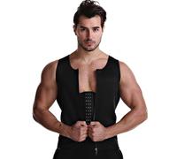 Meichoon Uomini Gilet Modellatore Dimagrante 3 Righe Chiusura Gancio e Cerniera Esterno per il Controllo della pancia, Nero , M