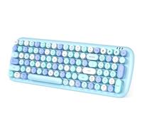 Meidosa Tastiera Bluetooth senza fili, mini tastiera Bluetooth a 100 tasti, per Mac, iPad, iPhone, PC, laptop e Android, 3 dispositivi contemporaneamente, tastiera colorata retrò rotonda (blu)