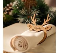 MEIEG Anelli Portatovaglioli Natalizi In Legno Personalizzati Con Nome Inciso, Segnaposto A Forma Di Renna, Anelli Portatovaglioli Personalizzati Per Decorazioni Natalizie/Festive/Matrimoni(20pcs)