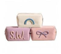 MEIEG Borsa Per Il Trucco Con Monogramma/icona Personalizzata, Borsa Per Cosmetici In Velluto A Coste Personalizzata, Bag In Cotone Di Grande Capacità, Regali Di Nozze Per Damigelle D'onore