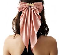 MEIEG Fermaglio per Capelli Con Fiocco Personalizzato Con Nome Inciso Fermagli per Capelli Francesi Con Fiocco Grande E Nastro Lungo Fermagli perCapelli Morbidi In Raso E Seta per Matrimonio(Pink)