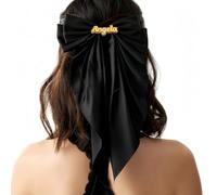 MEIEG Fermaglio per Capelli Con Fiocco Personalizzato Con Nome Inciso Fermagli per Capelli Francesi Con Fiocco Grande E Nastro Lungo Fermagli perCapelli Morbidi In Raso E Seta per Matrimonio(Black)