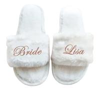 MEIEG Pantofole Da Nozze Personalizzate Con Nome, Pantofole Bianche Soffice Personalizzate Per Damigelle D'onore, Doccia Nuziale Del Giorno Del Matrimonio, Regali Per La Festa Della Bachelorette