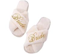 MEIEG Pantofole da Sposa Personalizzate con Nome, Pantofole da Damigella Personalizzate, Pantofole Soffici con Design A Fascia Incrociata in Materiale Morbido, Regali for Feste