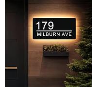 MEIEG Personalizzato Casa LED Segno Piastre, Targa di Indirizzo Personalizzata, 3D Porte Acriliche Segno Giardino Piastre Illuminate 5,9 X 11,8 Pollici