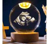 MEIEG Sfera Di Cristallo Personalizzata Con Foto 3D E Base Con Luce LED, Lampada Personalizzata Con Foto Ecografica In Cristallo Per Neonati, Futuri Genitori(8cm/3.15in)