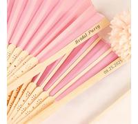 MEIEG Ventagli da Matrimonio Personalizzati con Incisione da 10/20/30/50/100 Pezzi, Ventagli Pieghevoli in Legno Personalizzata per Damigelle d'Onore, Ospiti, Bomboniere(Pink)