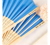 MEIEG Ventagli da Matrimonio Personalizzati con Incisione da 10/20/30/50/100 Pezzi, Ventagli Pieghevoli in Legno Personalizzata per Damigelle d'Onore, Ospiti, Bomboniere(Blue)
