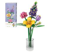 MEIEST Set di mini mattoncini per bouquet di fiori, collezione botanica, giocattolo da costruzione, fiori artificiali creativi fai da te, decorazione per la casa (viola)