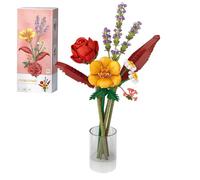MEIEST Set di mini mattoncini per bouquet di fiori, collezione botanica, giocattolo da costruzione, fiori artificiali creativi fai da te, decorazione per la casa (rosso)