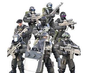 MEIEST SWAT - Set di 8 mini figure di polizia cittadina assemblati, con più accessori per armi militari, set di favore del partito per ragazzi e uomini (SDU)