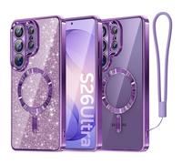 Meifigno Candy Series - Custodia per Samsung Galaxy 6.9", compatibile con MagSafe, con Glitter Card & Wrist Strap, Surround Camera Protection for Galaxy Case, Viola