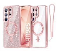 Meifigno Candy Series - Custodia per Samsung Galaxy 6.9", compatibile con MagSafe, con Glitter Card & Wrist Strap, Surround Camera Protection for Galaxy Case, oro rosa