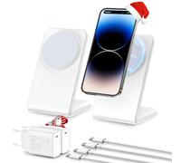 Meifigno Cargador inalámbrico magnético con PD3.0, 20 W, adaptador USB-C, cable de carga, soporte de carga Mag-Safe, color blanco