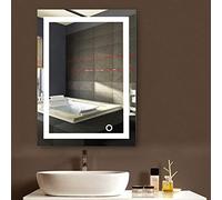 meihe - Specchio da bagno a LED, per cosmetici, piccolo specchio da bagno, moderno, con LED, illuminazione per bagno, con accessori, specchio da parete rettangolare, bianco freddo / 60 x 80 cm