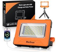 MEIHUA Faro LED Ricaricabile 60W 12000 mAh, Faretto LED Portatile, 4 Modalità, 5 Luminosità, Power Bank, Ricarica USB o Solare, Lampada da Lavoro per Cantieri, Campeggio, Emergenza, Pesca