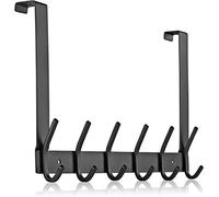 MEIJO Appendiabiti Da Porta, Ganci Porta In Acciaio Inox Con 6 Ganci, Attaccapanni Da Porta Per Cucina Ufficio Bagno (Nero, spessore 4,5 cm)