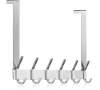 MEIJO Appendiabiti Da Porta, Ganci Porta In Acciaio Inox Con 6 Ganci, Attaccapanni Da Porta Per Cucina Ufficio Bagno (Argento, spessore 4,5 cm)