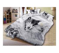 Meiju Mateju 3D Set Copripiumino, 3 Pezzi Set di Biancheria da Letto Set Copripiumino e Federa Set di Biancheria da Letto Morbida e Traspirante (150x200cm,Lupo Grigio)