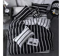 Meiju Mateju Geometrico Set Copripiumino Matrimoniale con Federe, 3 Pezzi Microfibra e Poliestere Stampa Morbido e Traspirante Adatto per Letto Singolo King Size (Striscia Bianca Nera,140x200cm)