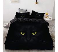 Meiju Mateju Parure Copripiumino con 3D AnimaleStampa Digitale e Federe in Microfibra Set di Biancheria da Letto per Letto Singolo Matrimoniale King (220x260cm,Gatto Nero)