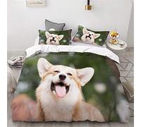 Meiju Mateju Parure Copripiumino con 3D AnimaleStampa Digitale e Federe in Microfibra Set di Biancheria da Letto per Letto Singolo Matrimoniale King (140x200cm (2pcs),Corgi)
