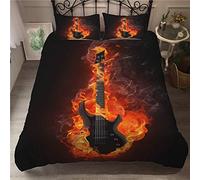 Meiju Mateju Parure Copripiumino con 3D Chitarra Stampa Digitale e Federe in Microfibra Set di Biancheria da Letto per Letto Singolo Matrimoniale KingRagazzi Ragazze (180x220cm,Basso Elettrico)