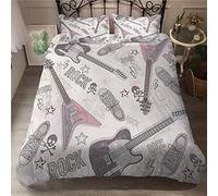 Meiju Mateju Parure Copripiumino con 3D Chitarra Stampa Digitale e Federe in Microfibra Set di Biancheria da Letto per Letto Singolo Matrimoniale KingRagazzi Ragazze (180x220cm,Chitarra Rock)