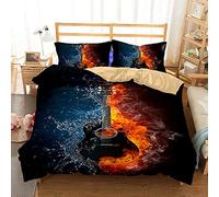 Meiju Mateju Parure Copripiumino con 3D Chitarra Stampa Digitale e Federe in Microfibra Set di Biancheria da Letto per Letto Singolo Matrimoniale KingRagazzi Ragazze (140x200cm,Fuoco d'Acqua)