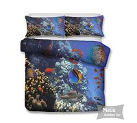 Meiju Mateju Set Copripiumino 3 Pezzi Biancheria da Letto Matrimoniale, Microfibra Copripiumino Federe Set Accessori Mondo Sottomarino Tartaruga di Mare Tema Decorazione (Corallo 3D,140x200cm)