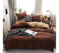 Meiju Mateju Set di Biancheria da Letto in 4 Pezzi con Lenzuola et Federa, Set Copripiumino Semplice Pianura Microfibra Matrimoniale Parure Copripiumino (220x240cm,Marrone)