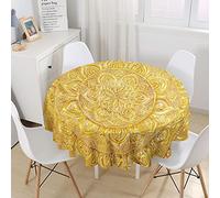 Meiju-shop Mateju 3D Tovaglia Rotonda Antimacchia, Tovaglie Antivegetativa Impermeabile, Tovaglia Lavabilein Poliestere per Cucina Soggiorno Giardino Decorazione (d'oro,90cm)