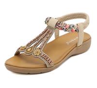 Meik Mangni Donna Sandali Piatti Estive Bohemia Pantofole Infradito da Spiaggia Ciabatte Antiscivolo Punta Aperta C Beige 37 EU