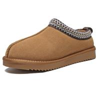 Meik Mangni Women's Slippers Genuine Suede Platform Mini Boots Mens Faux Fur Warm Lining Winter Mules Cozy Warm House Shoes Indoor and Outdoor,Brown 8.5 US