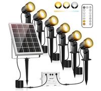 MEIKEE Faretti Solari Esterno, 6 in 1 Faretto Solare LED da Esterno Impermeabili IP66, 6W 6000mAh Luci Solari con Telecomando 2500K-6500K Dimmerabile 3 Luminosità 3 Modalità per Patio Prato Giardino