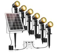 MEIKEE Faretti Solari Esterno, 6 in 1 Faretto Solare LED da Esterno Impermeabili IP66, 6W 6000mAh Luci Solari Blanco Cálido 3000K 3 Luminosità 3 Modalità per Patio Prato Giardino