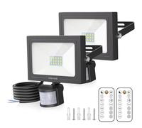 MEIKEE Faretto con Sensore di Movimento, 15W 1200LM Faro LED Esterno con Telecomando, Bianca Fredda 6500K, Proiettore Luce di Sicurezza Impermeabile IP66 per Giardino Corridoio Garage Patio - 2 Pezzi
