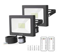 MEIKEE Faretto con Sensore di Movimento, 60W 5200LM Faro LED Esterno con Telecomando, Bianca Fredda 6500K, Proiettore Luce di Sicurezza Impermeabile IP66 per Giardino Corridoio Garage Patio - 2 Pezzi