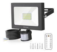 MEIKEE Faretto con Sensore di Movimento, 60W 5200LM Faro LED Esterno con Telecomando, Bianca Fredda 6500K, Proiettore Luce di Sicurezza Impermeabile IP66 per Giardino Corridoio Garage Patio