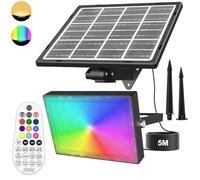 MEIKEE Faro Led Esterno Con Pannello Solare 5000mAh Faretto Led da Esterno Solare con Telecomando IP66 Impermeabile 12 colori Lampade RGB Solari Cambio Colore per Giardino, Patio, Cortile